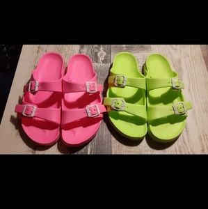 2 pairs of women's sandals. Both worn 2 two times.  Light scuff on pink toe.